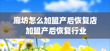 廊坊怎么加盟产后恢复店 加盟产后恢复行业
