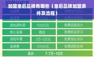 加盟皇后品牌有哪些（皇后品牌加盟条件及流程）