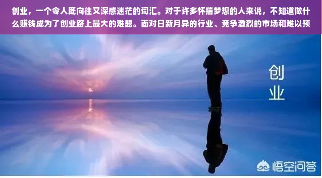 创业，一个令人既向往又深感迷茫的词汇。对于许多怀揣梦想的人来说，不知道做什么赚钱成为了创业路上最大的难题。面对日新月异的行业、竞争激烈的市场和难以预测的机遇，该如何做出明智的抉择？本文旨在通过对创业赚钱话题的深度探究，为您献上建议及前瞻指引，帮您迈向创业路上的第一步。