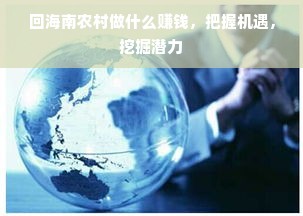回海南农村做什么赚钱，把握机遇，挖掘潜力
