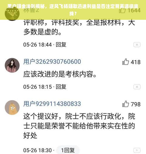 黑户赚金法则揭秘，逆风飞扬赚取迅速利益是否注定背离道德底线？