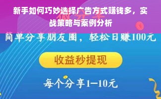 新手如何巧妙选择广告方式赚钱多，实战策略与案例分析