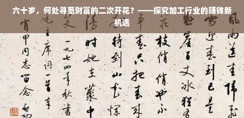 六十岁，何处寻觅财富的二次开花？——探究加工行业的赚钱新机遇