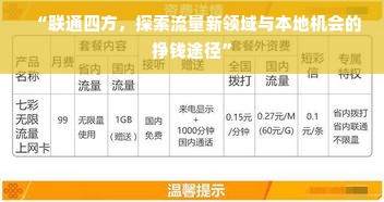 “联通四方，探索流量新领域与本地机会的挣钱途径”