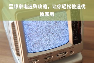 品牌家电选购攻略，让你轻松挑选优质家电
