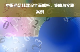 中医药品牌建设全面解析，策略与实践案例