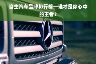 自主汽车品牌排行榜—谁才是你心中的王者？