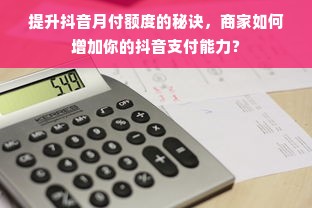 提升抖音月付额度的秘诀，商家如何增加你的抖音支付能力？