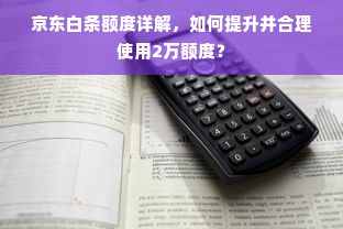 京东白条额度详解，如何提升并合理使用2万额度？