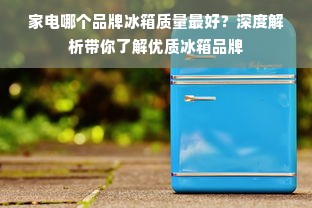 家电哪个品牌冰箱质量最好？深度解析带你了解优质冰箱品牌