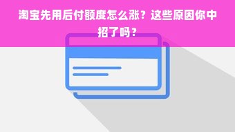 淘宝先用后付额度怎么涨？这些原因你中招了吗？