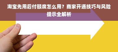 淘宝先用后付额度怎么用？商家开通技巧与风险提示全解析