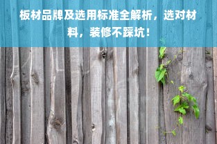板材品牌及选用标准全解析，选对材料，装修不踩坑！